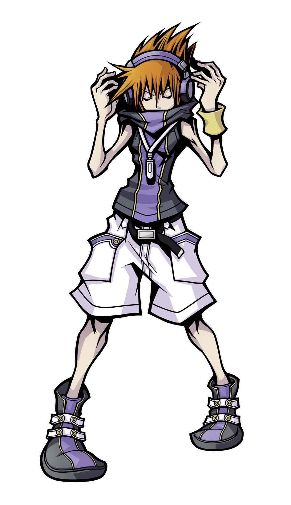 Official artwork of Neku, a boy with orange hair who wears purple headphones.