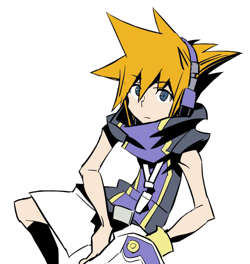 Official artwork of Neku, a boy with orange hair who wears purple headphones.